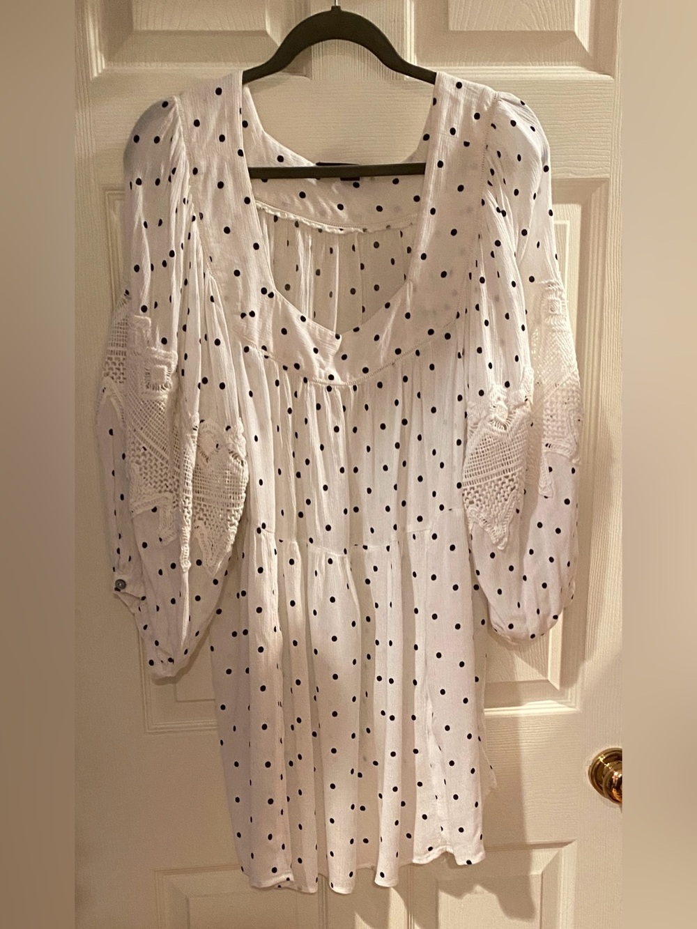 Roaman's White Midi Dress with Black Polka Dots